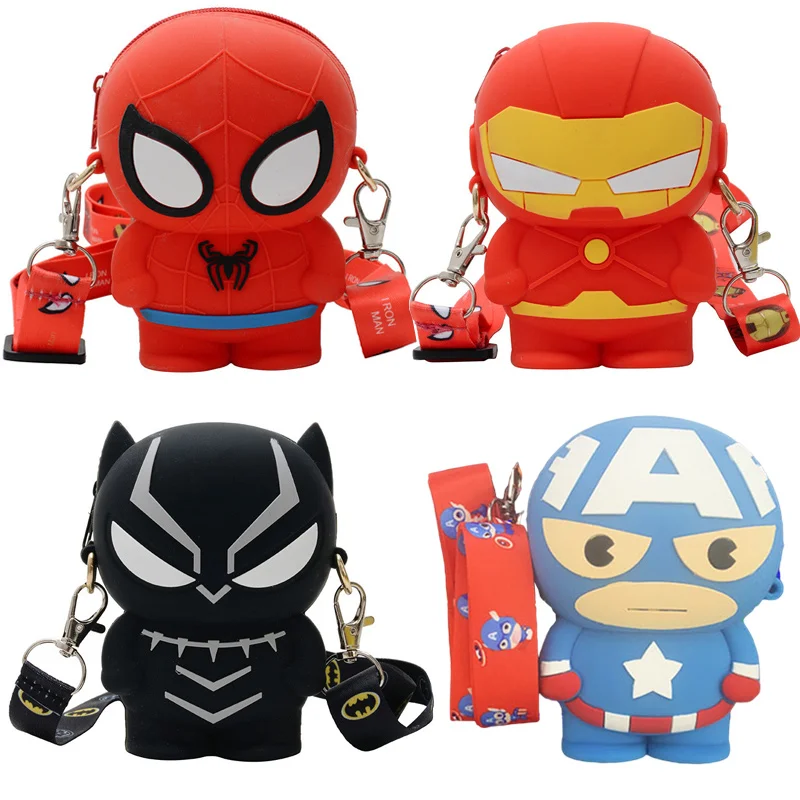 Marvel Hero Spider-Man Iron Man Black Panther Steve Rogers Silica Gel Girl Crossbody Pack Coin Purse Lady Key Bag Gift Prize