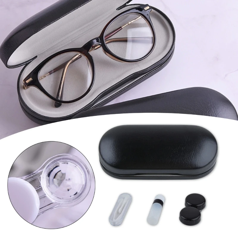 Practical Glasses and Contacts Storage Box Elegant 2 In 1 Eyewears Organizers Holder Contact Lenses Holder Multiuse Case