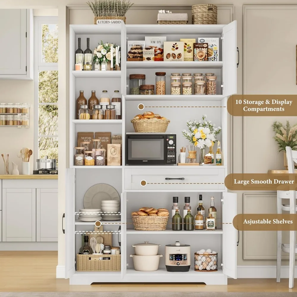 HOSTACK 71 خزانة تخزين مخزن المطبخ الطويلة، خزانة مخزن طعام المزرعة مع حامل الميكروويف، أبواب الحظيرة، قفص المطبخ مع #6