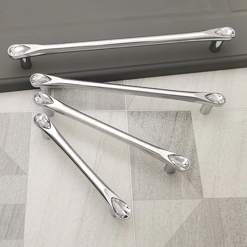 European 2 Colors Crystal With Drill Furniture Handle Wardrobe Cabinet Closet Door Knob Dressing Table and Drawer Pulls Hardware