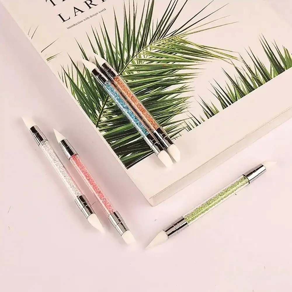Stylo en Silicone à Double tête pour Nail Art, sculpture de fleurs, brosse douce pour Nail Art, bâton de colle réglable, stylo de gaufrage, 5 pièces/ensemble