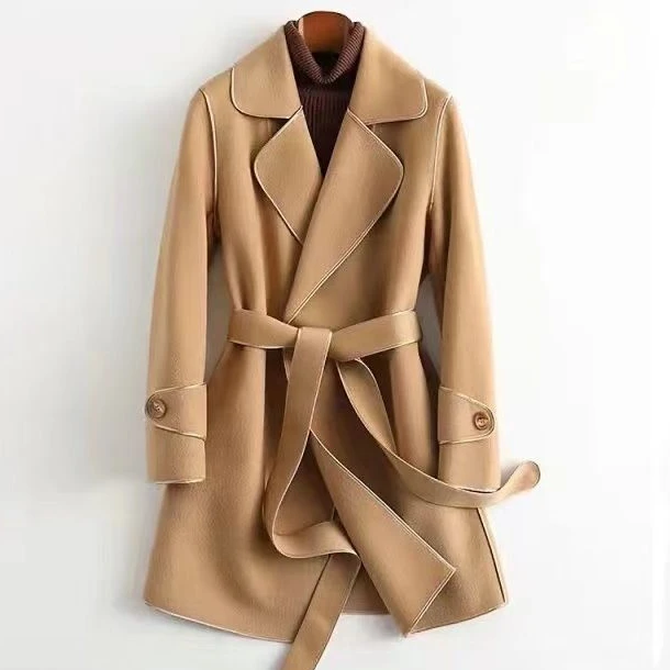 

2023 Woman Spring and Autumn New Slimming High End Light Luxury Coat Waist In Slimming Short Wool Coat