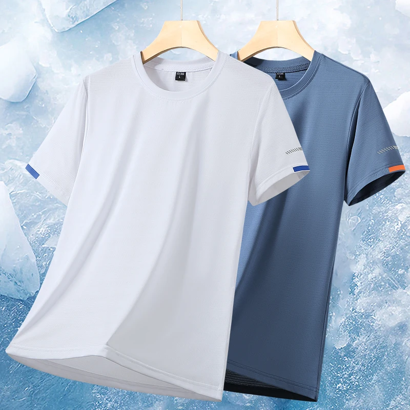 Summer Men's Outdoor Comprehensive Training Sweat Wicking T-shirt Trendy and Versatile Quick Drying Ice Silk Short Sleeved Top