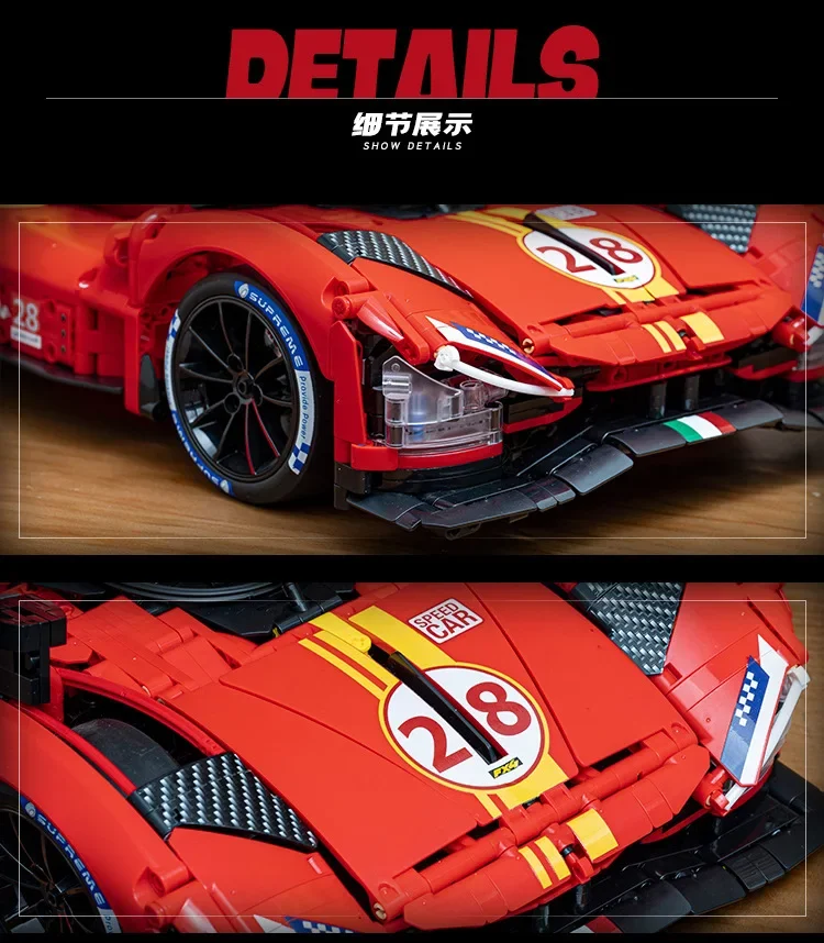 499P rouge Le Mans Super voiture 1:8 échelle grands blocs de construction Kits, modèle de voiture de sport jouet pour adultes enfants, bricolage assemblage cadeau d'anniversaire