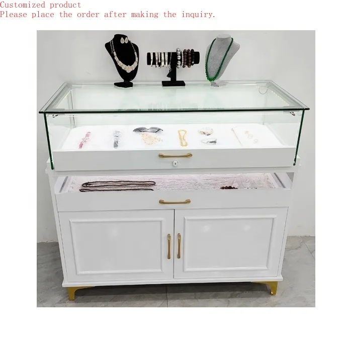 

Custom.Glass Jewelry Display Showcase Luxury Jewellery Showroom Counter Stainless Steel Store Furniture Jewelry Cabinets with L