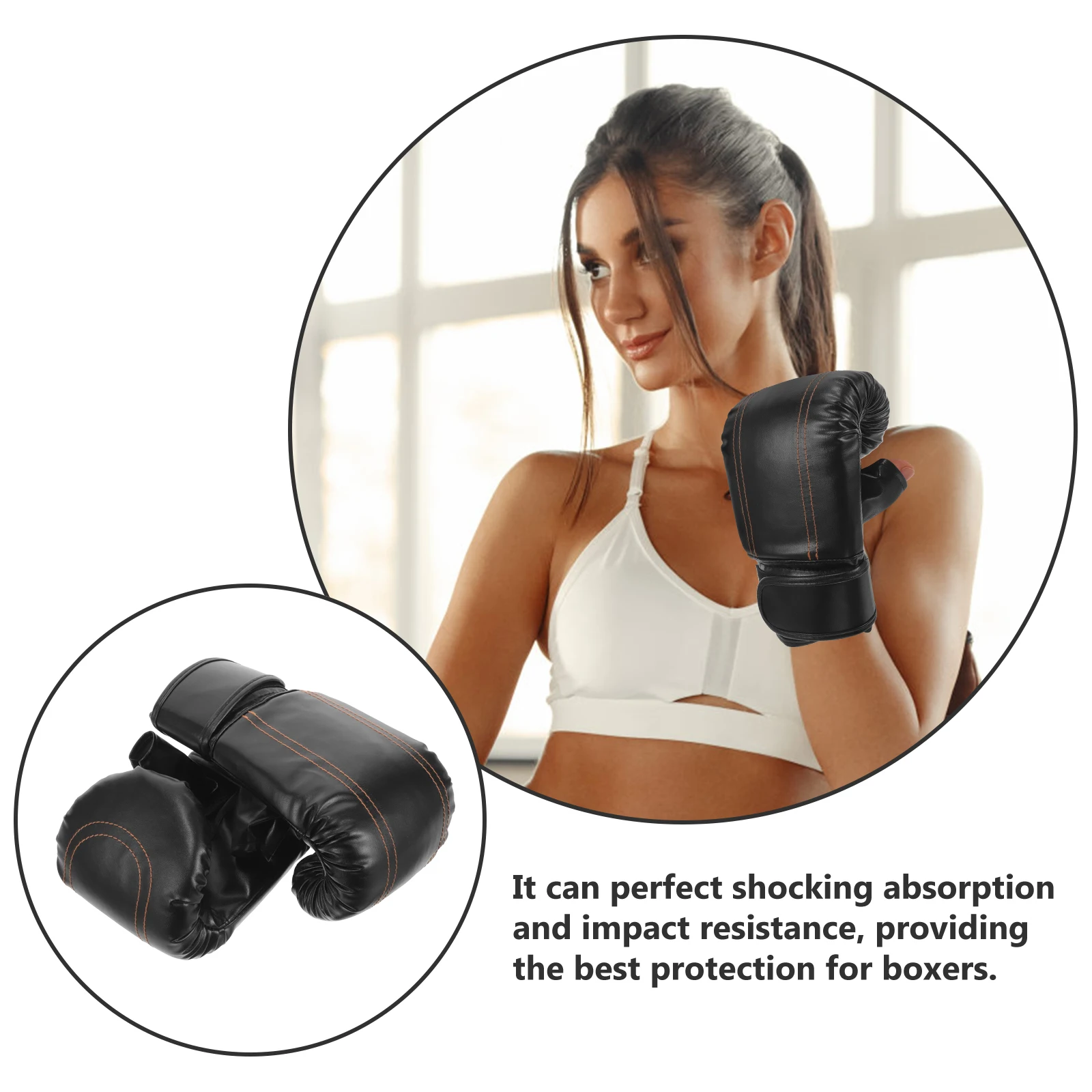 

1 Pair Black Half-Finger Boxing Gloves for Adults Kids Lightweight Portable Kickboxing Sparring Punching Gloves Men Women Thai