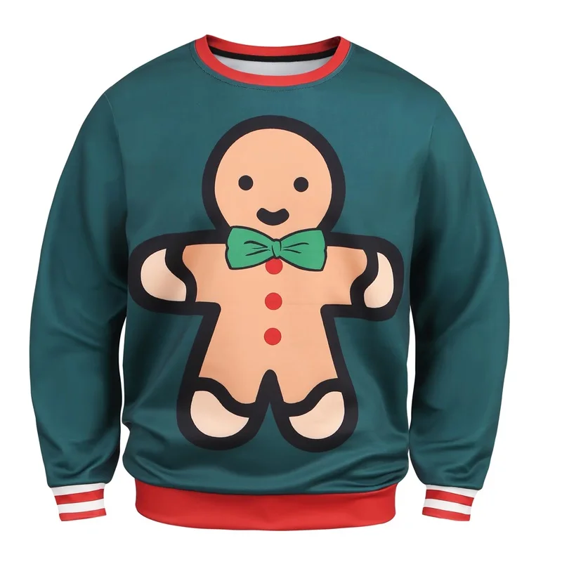 

3D Printed Gingerbread Man Graphic O-Neck Hoodies Fashion Creative Design Long Sleeve Pullovers Autumn Winter Casual Sweatshirts