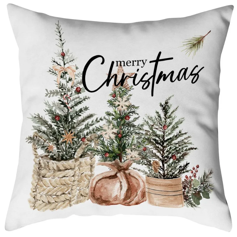 عيد الميلاد رمي وسادة يغطي ، مزرعة شجرة عيد الميلاد ثلج الشتاء أكياسها لقضاء عطلة المنزل مدرب أريكة 45x45 سنتيمتر مجموعة من 4 #4