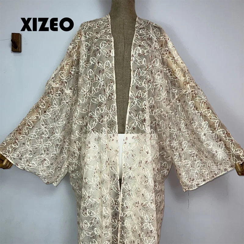 XIZEO Summer Women Cardigan stitch Cocktail sexcy Boho Maxi African Holiday long Sleeve cottonfeeling Robe kimono kaftan