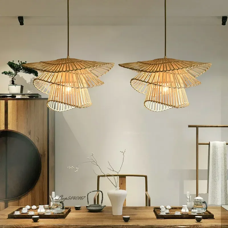 2026 2024 Rattan Lamps Creative Multi-layered Pendant Lights Restaurant Dining Room Suspension Luminaire Decoration Living Room