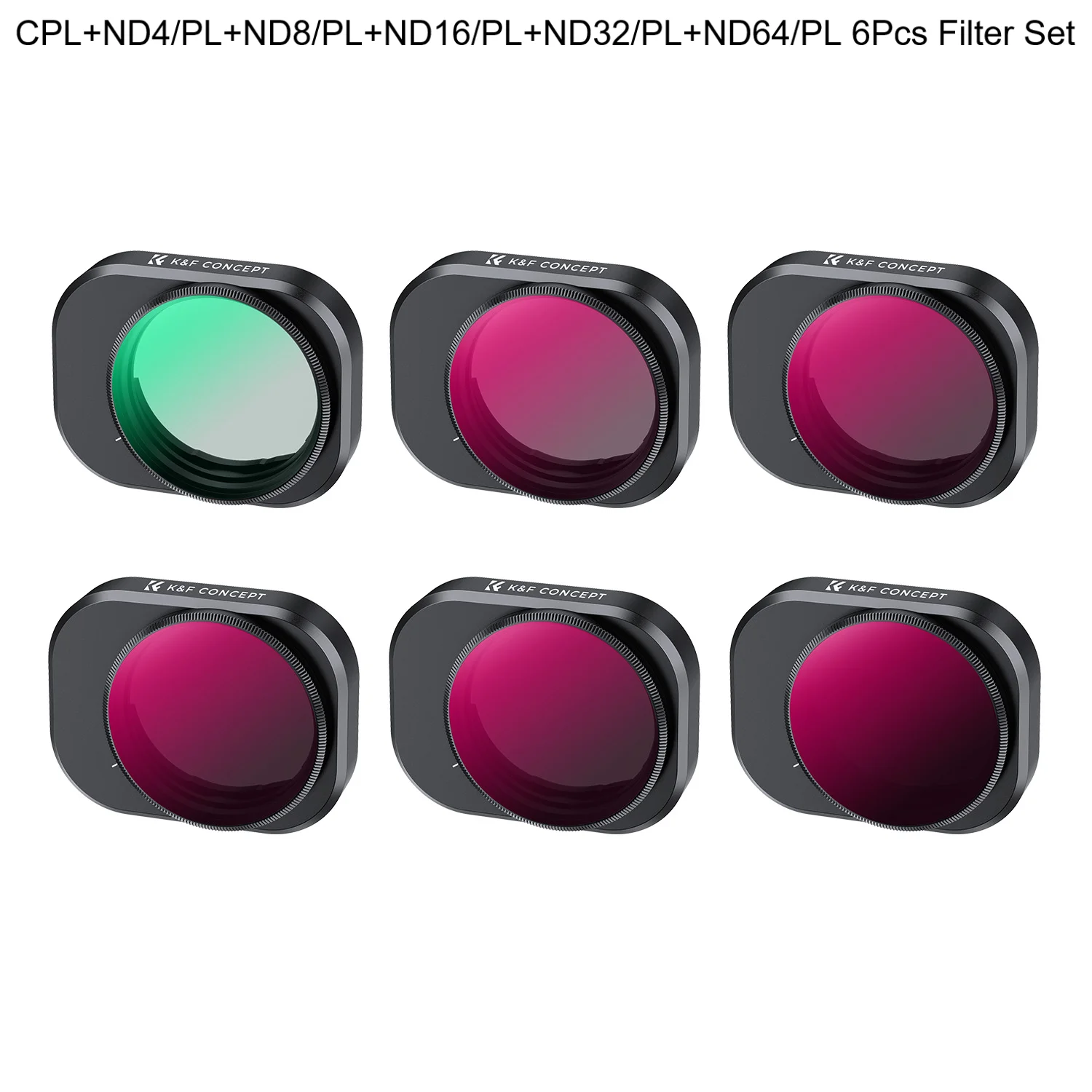 K&F Concept Lens Filter Set 6Pcs for DJI Mini 4 Pro (CPL ND4/PL ND8/PL ND16/PL ND32/PL ND64/PL) with 28 Multi Layer Coatings