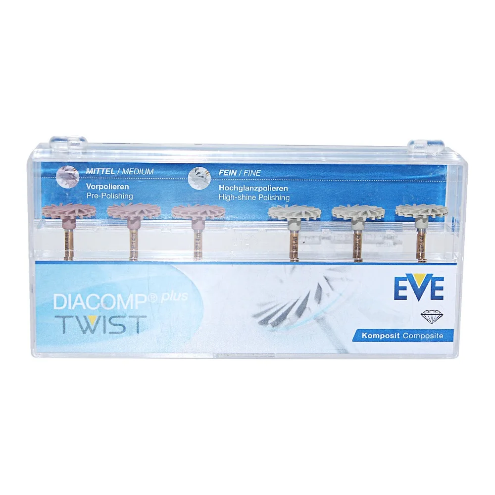 EVE Composite Polishing Wheel Kit Dental DIACOMP TWIST 2 Step Medium Fine Diamond 6pcs RA342 RA343 Intraoral 14mm 10mm