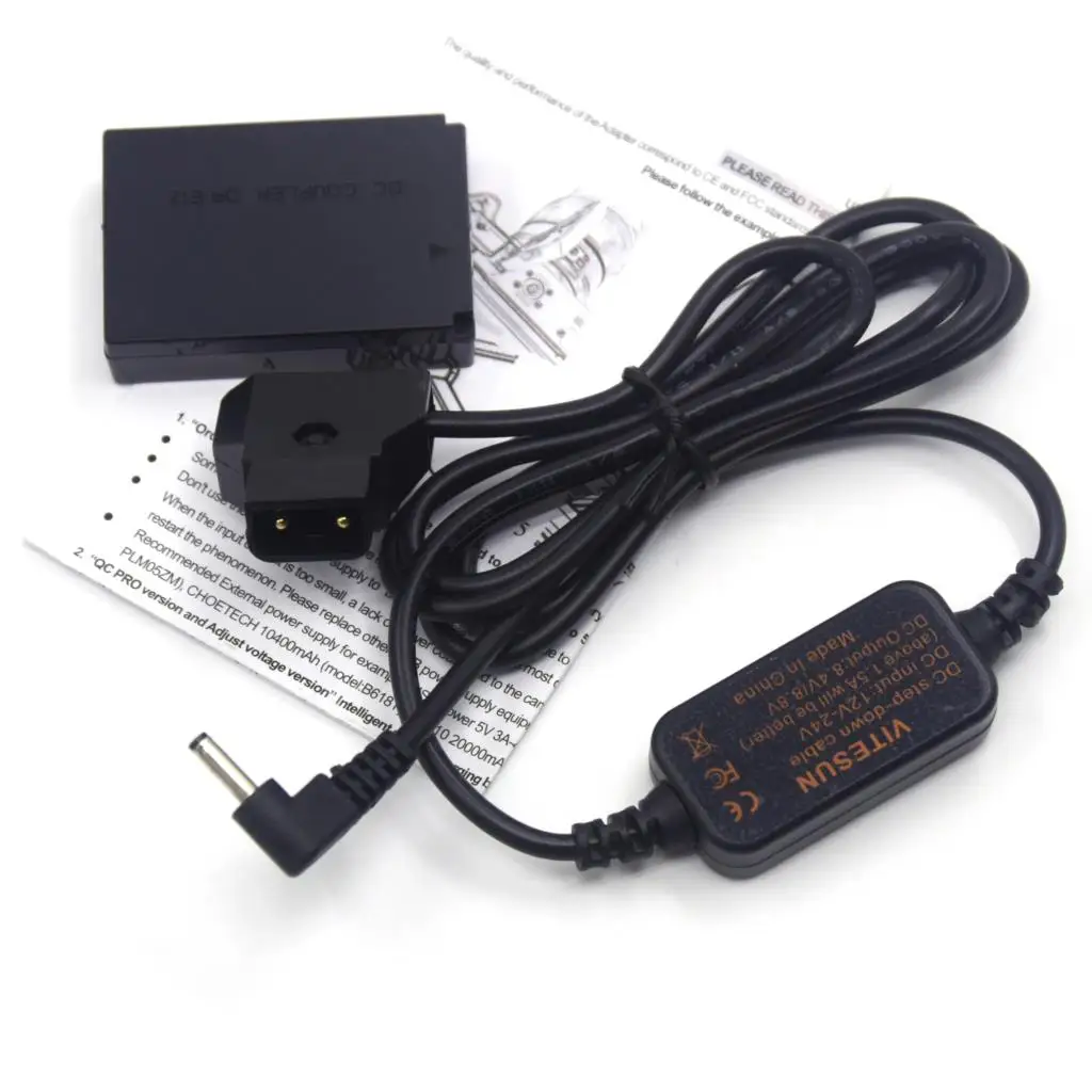 DR-E12 LP-E12 Dummy Battery+ACK-E12 12-24V Step-Down Cable To D-TAP Dtap Adapter For Canon EOS M M2 M10 M50 M100 M200