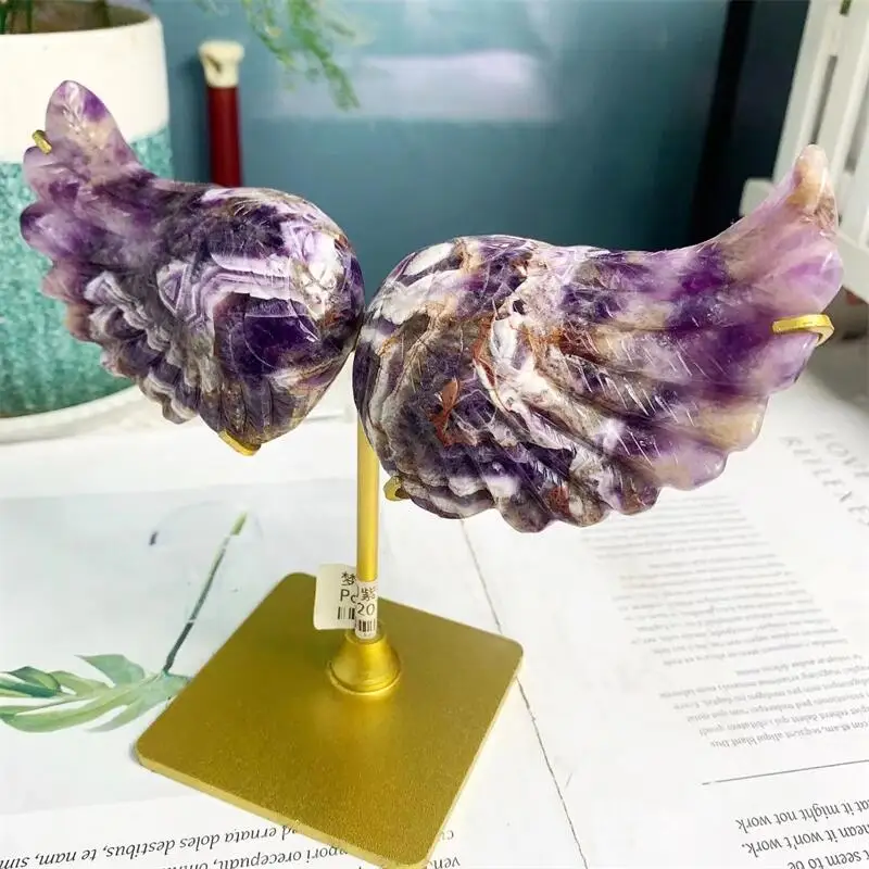 Natural Dream Amethyst Angel Wings Crystal Carving Crafts Healing Energy Stone Home Decoration Birthday Gift 1pair