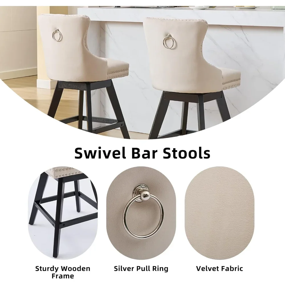 Moderne drehbare Barhocker, 2er-Set, gepolsterter Samt-Barhocker in Thekenhöhe mit Rückenlehne