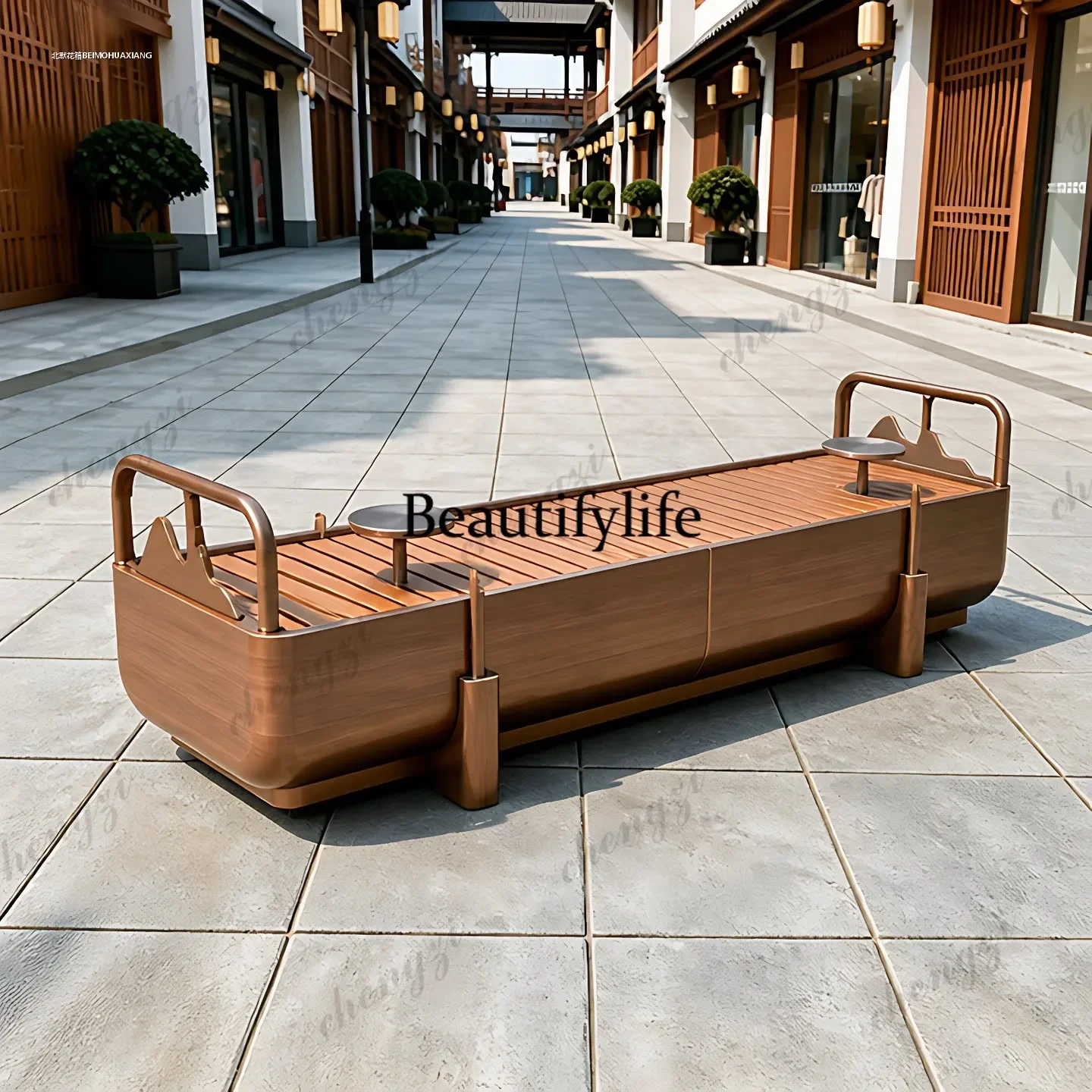 A4567 Department Outdoor Pedestrian Street Leisure Chair New Chinese-style Commercial Street Park Partition Double Bench Creativ