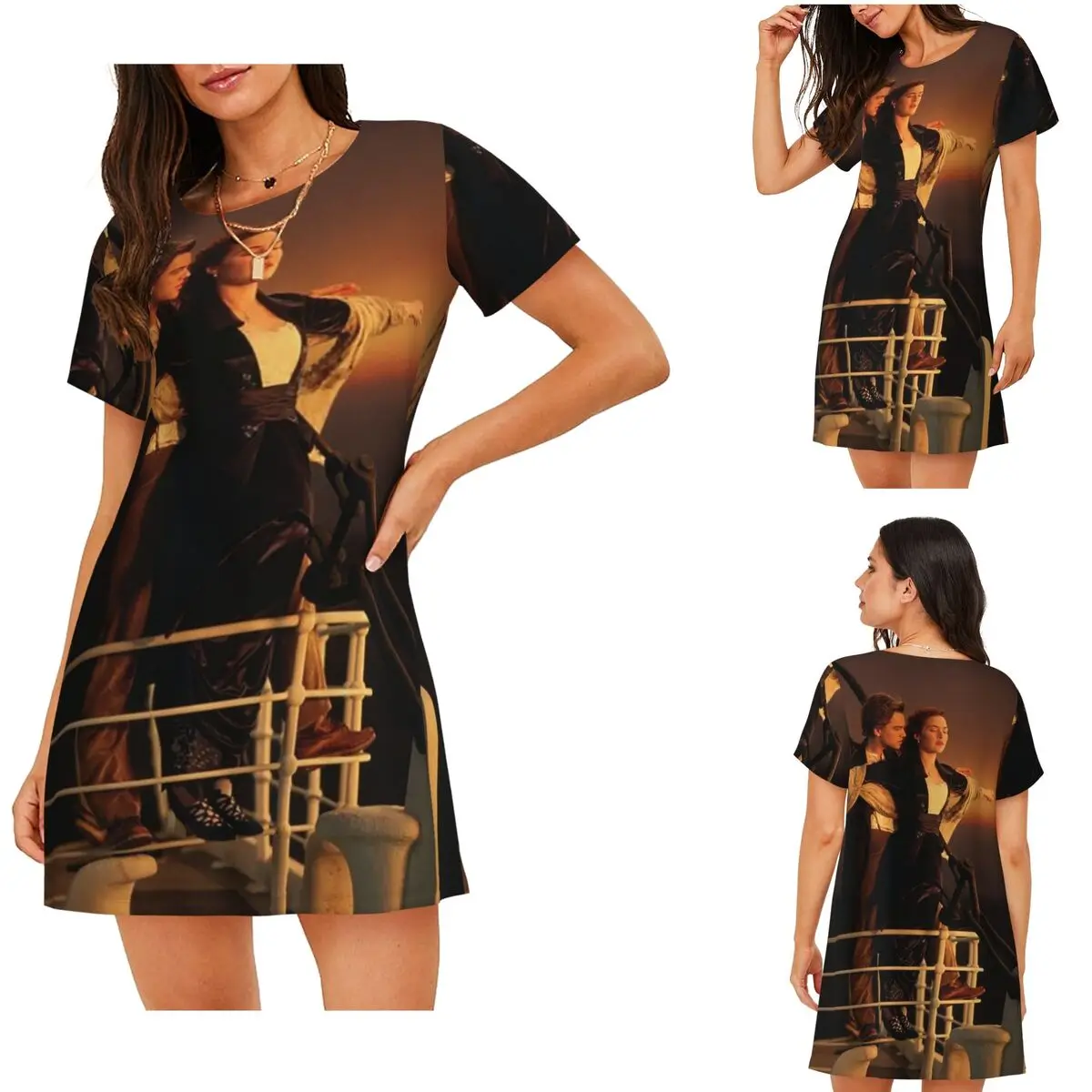 Titanic Jack And Rose Movie Short Sleeves Nightdress For Sleeping Sleepshirts Women Short Sleeve Nightgowns Soft Pajama Dress