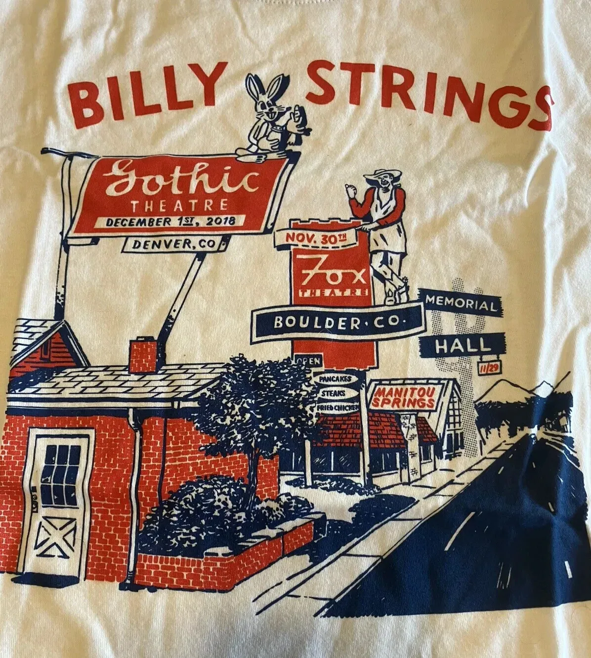 Винтажная футболка BILLY STRINGS 2018 — Colorado Run Concert Bo1562