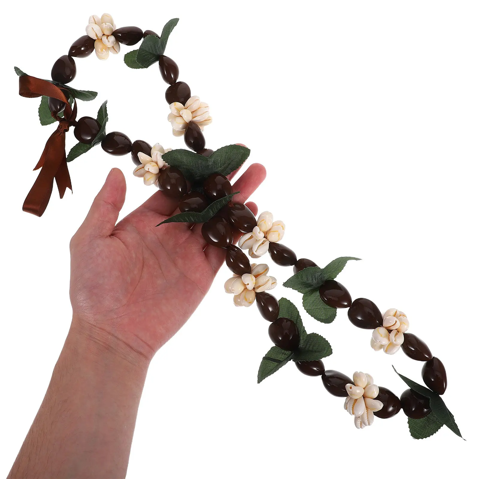 

Black Nut Hawaiian Graduation Flower Necklace Ribbon Bow Tie Graduation Neck Wreath Party Accessories High School