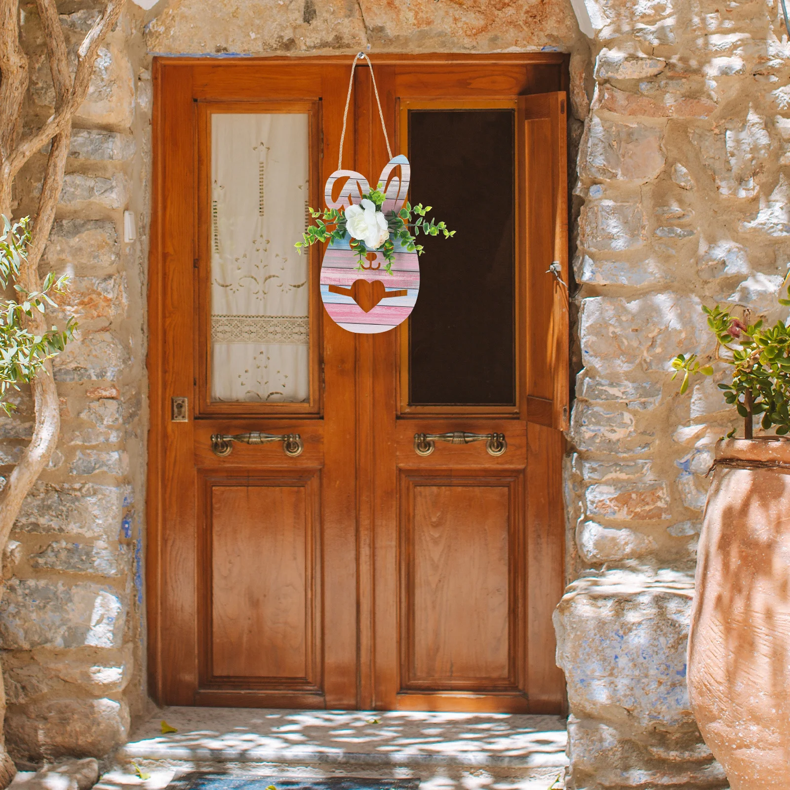 

Wooden Hanging Sign Easter Bunny Cartoon Design Safe Material Door Wall Decor Easter Front Door Sign Holiday Decoration