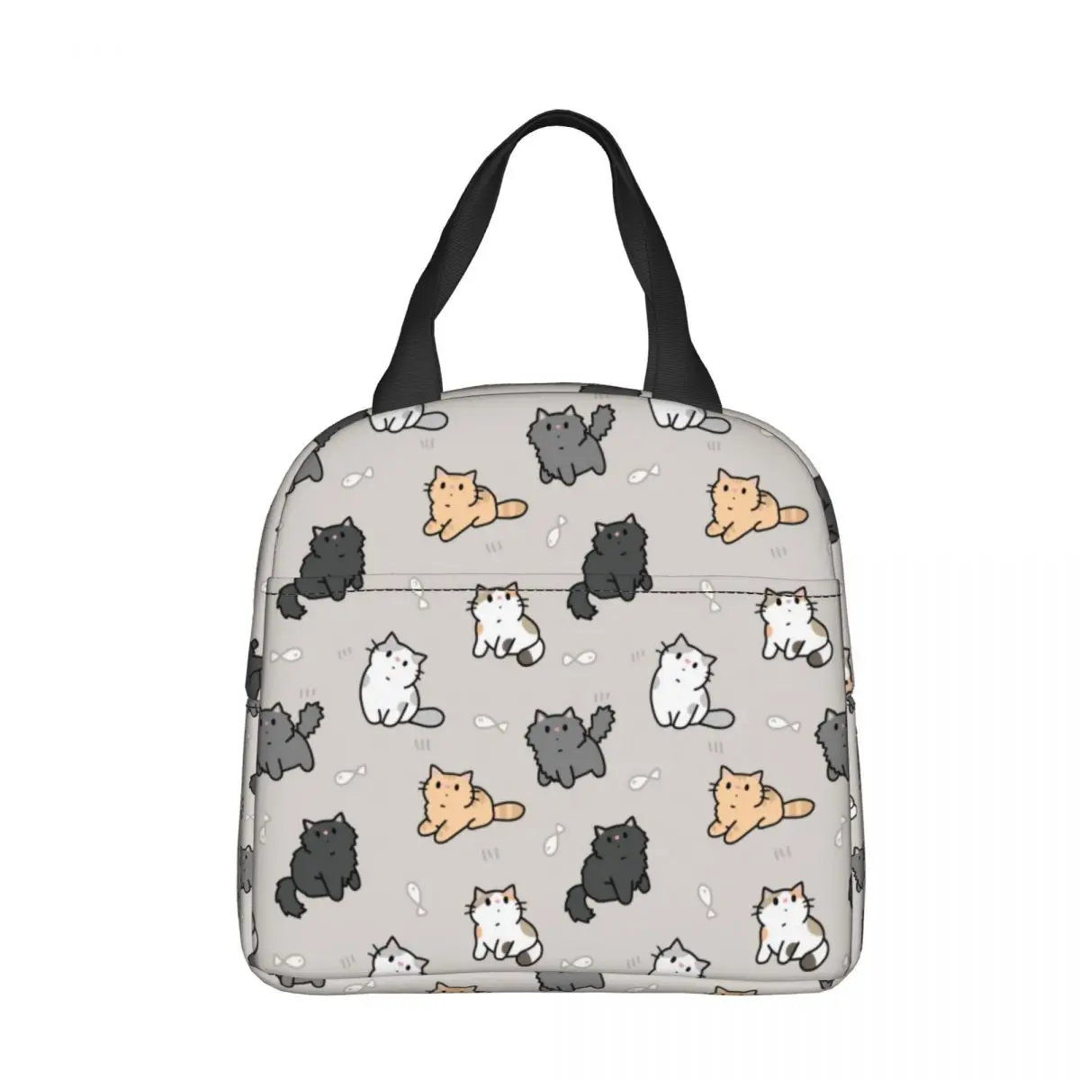 Kittens And Fish Insulated Lunch Bag Cooler Bag Reusable Cute Cat Large Lunch Box Tote Girl Boy Work Picnic