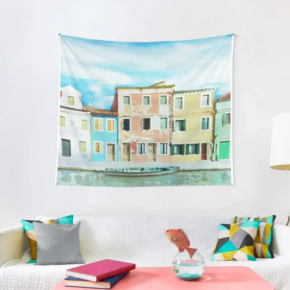 Остров бурано возле Венеции (Италия) в акварельном гобелене забавное украшение для комнат в эстетике гобелен