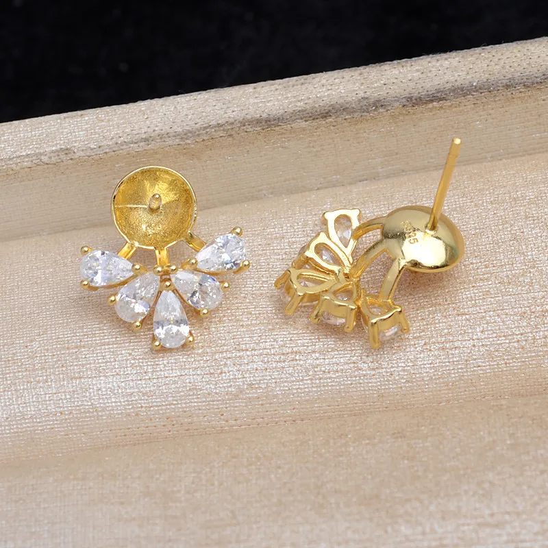 Wholesale 925 Sterling Silver Earrings Base Findings Mountings Jewelry Mounts Fittings Accessories for 9-10mm Pearls