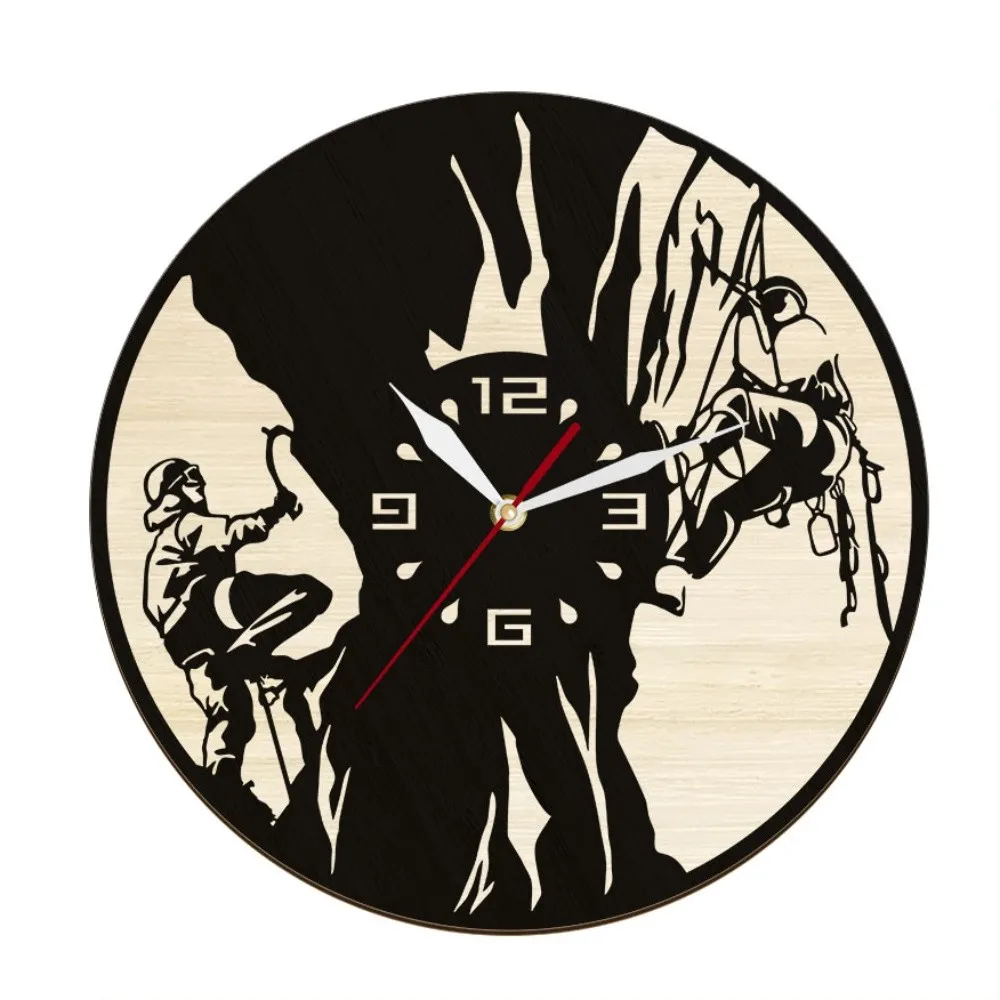 

Extreme Sport Rock Climbing Inspired Wall Clock Made Of Natural Wood Silent Quartz Clock For Bedroom Climbing Artwork Timepieces