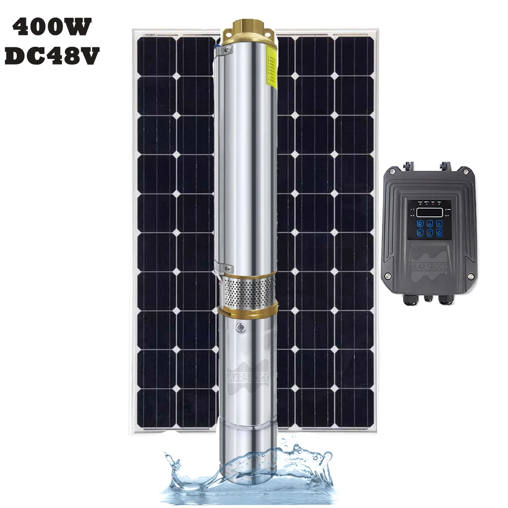 400W 48V Solar DC Deep Well Pump With External MPPT Controller Stainless Steel Brushless Solar PV Submersible Pump Max Flow 3T/H