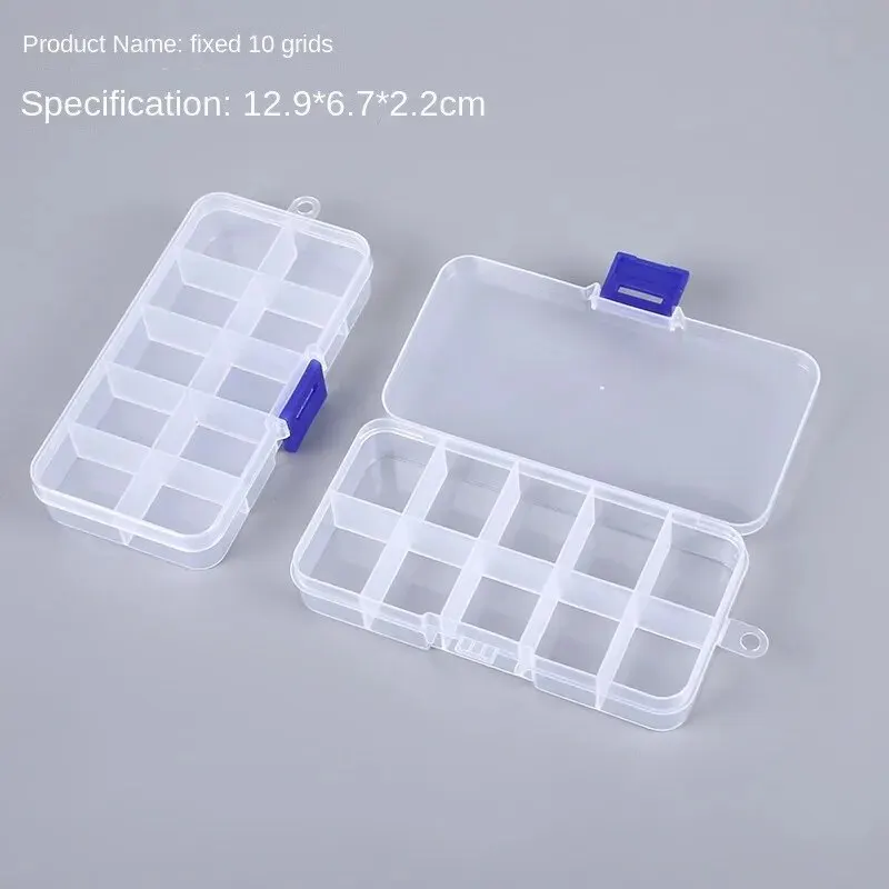 1-piece Fixed 10 Grid Storage Box with Lid, Accessory Sorting and Storage Box, Dust-free Transparent Plastic Box