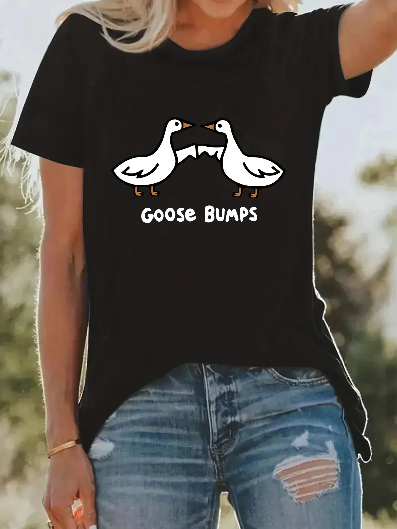 2024 Goose Bumps Cute Duck Women's Graphic T-Shirt Summer Fashion O-Neck Casual Short Sleeve Harajuku Creative Design Top tee