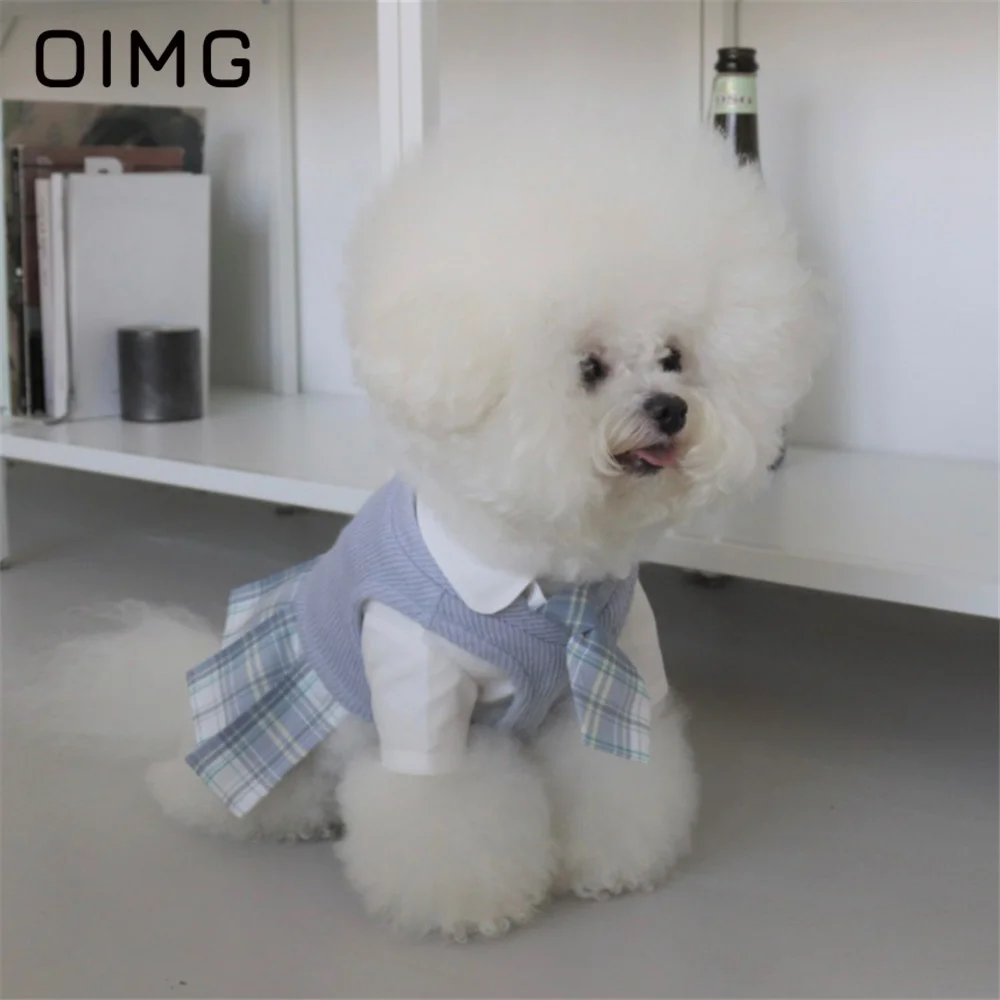 OIMG INS South Korean Campus Pet Uniform JK Uniform School Uniform Plaid Skirt One Piece Pants Wool Tank Top Dog Accessories