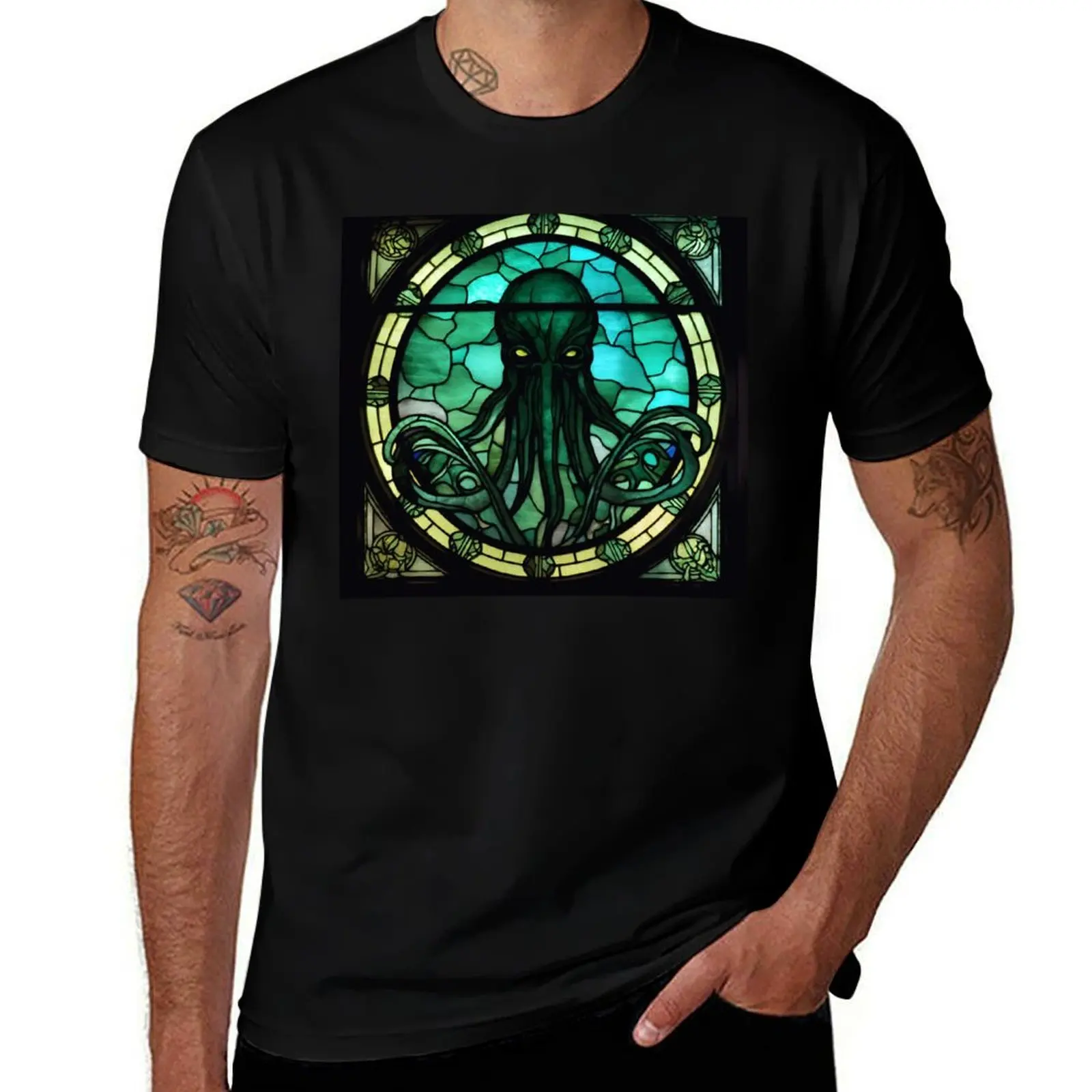 

HALLOWEEN Cthulhu in Stained Glass T-Shirt g man t shirts for men t shirt for man T-Shirt
