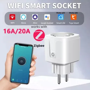 1pcs Tuya ZigBee 3.0 WiFi Smart Plug EU 16A/20A Power Monitor Timing Smart Socket Voice Control via Alexa Google Home Smart Life
