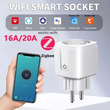 1 יחידה מתאם חכם Tuya ZigBee 3.0 WiFi EU 16A/20A מוניטור כוח...