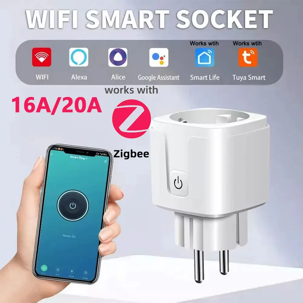 1 pièces Tuya ZigBee 3.0 WiFi prise intelligente EU 16A/20A moniteur de puissance synchronisation prise intelligente commande vocale via Alexa Google Home vie intelligente