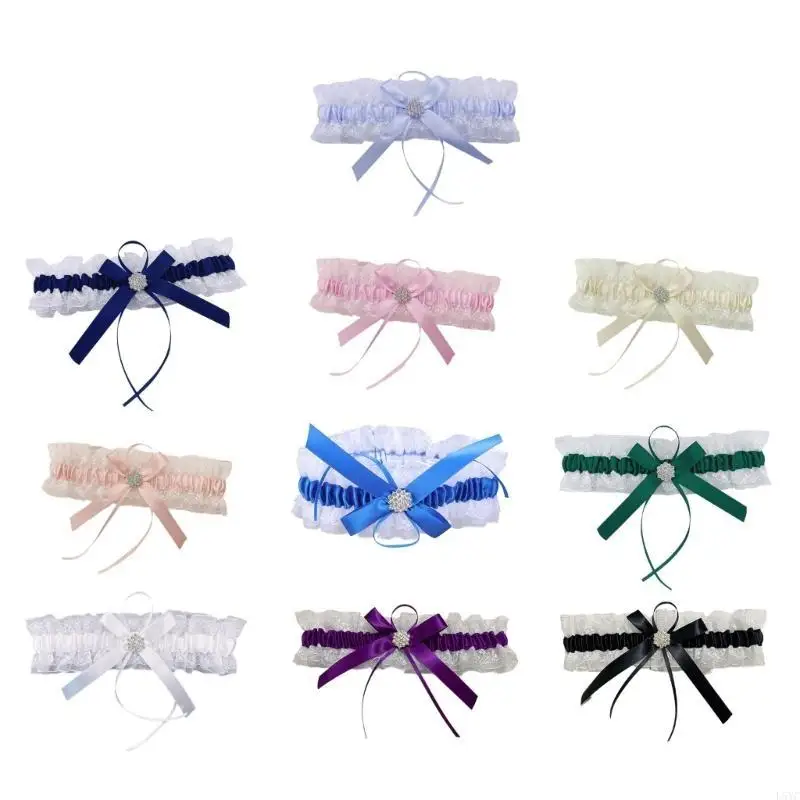 L5YC Women Lace Wedding Garters for Bride with Bows Party Prom Leg Garter Belt Wedding Bridal Garter Lace Bridal Garter Gift