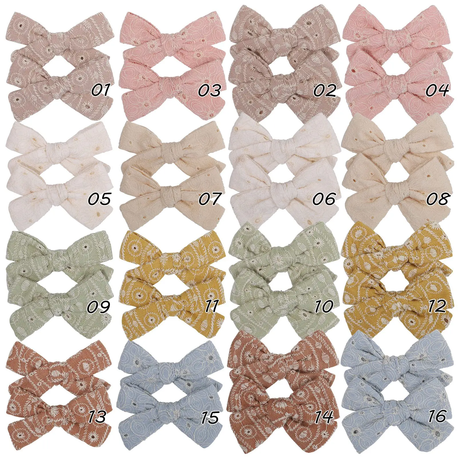 48pc/lot Cotton Embroidery Hair Bow Hair Clips Baby Lace Embroider Bow Nylon Headband for Girls Nylon Turban Headband Hairpins