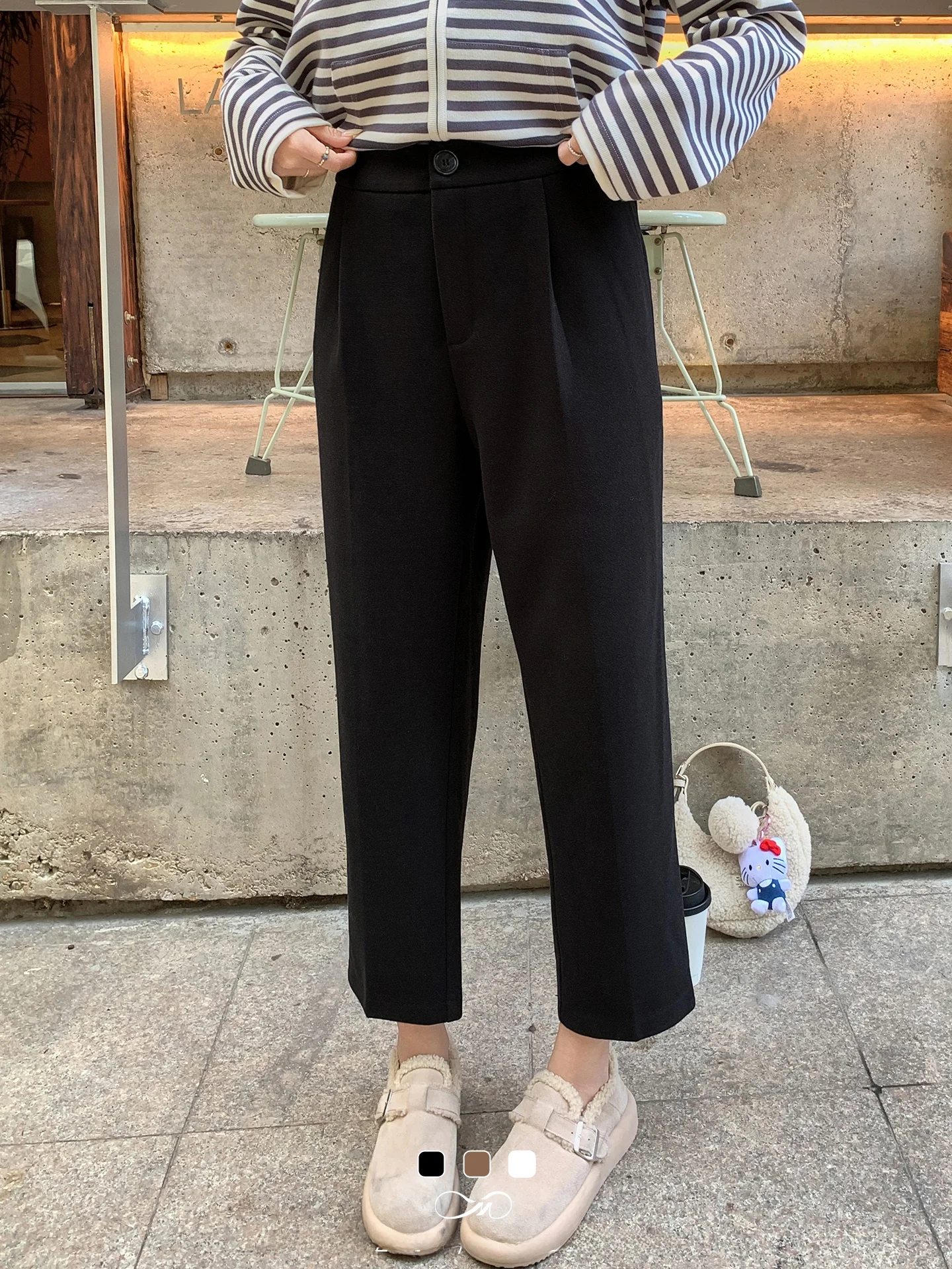 

Женские шерстяные брюки больших размеров с высокой талией, широкими штанинами, прямым кроем, укороченные, зимние, свободного кроя