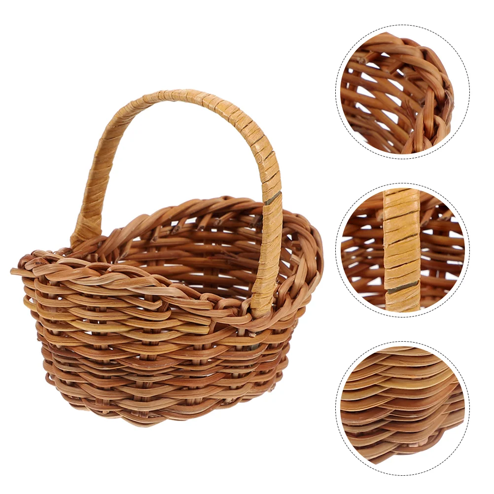 

2 Pcs Tiny Kitting Hats Rattan Flower Basket Miniature Storage Decors Baby Knit