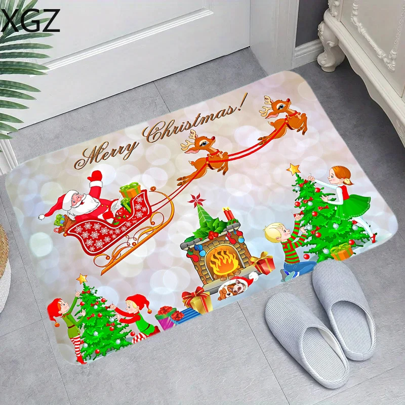 Christmas Pattern Bath Mat Super Absorbent Carpet Non-Slip Polyester Fannel Rug Entryway Decor Welcome Footpad for Home