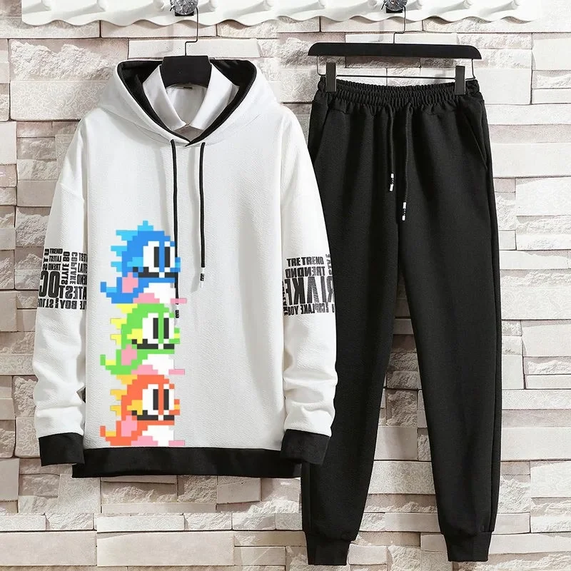 Hoodie Set Casual Shirt New Men's Early Autumn Sweater Cartoon Games Pixel Print Casual Joker Hoodie Suit Long Sleeve Pants