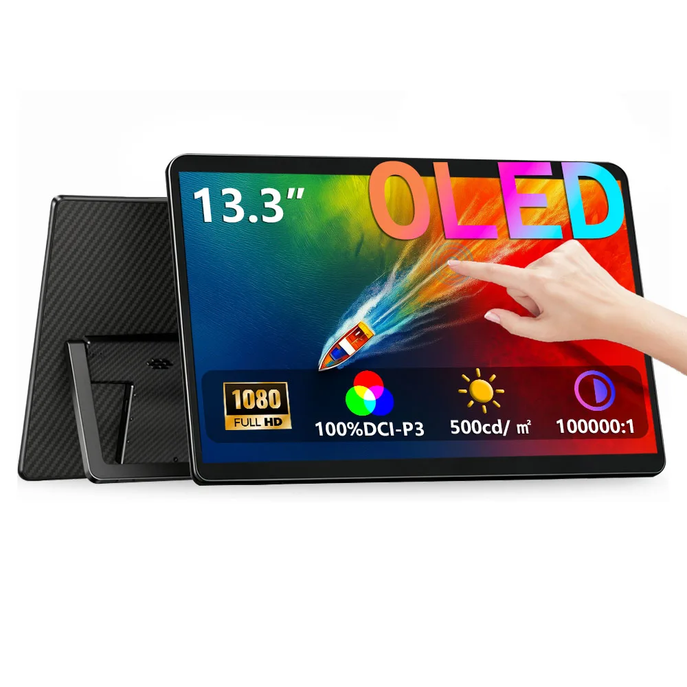 13.3 Inch Oled Portable Monitor Touchscreen External Display 100000:1 500Nits 100%sRGB VESA Mount USB C HDMI for Laptop