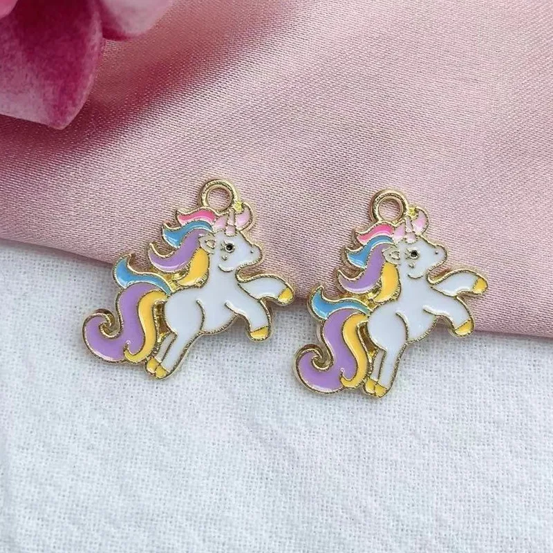 10Pcs Gold Plated Rainbow Enamel Unicorn Charm Pendant Jewelry Making Earrings Bracelet Necklace Accessories DIY Craft Charms - view 2