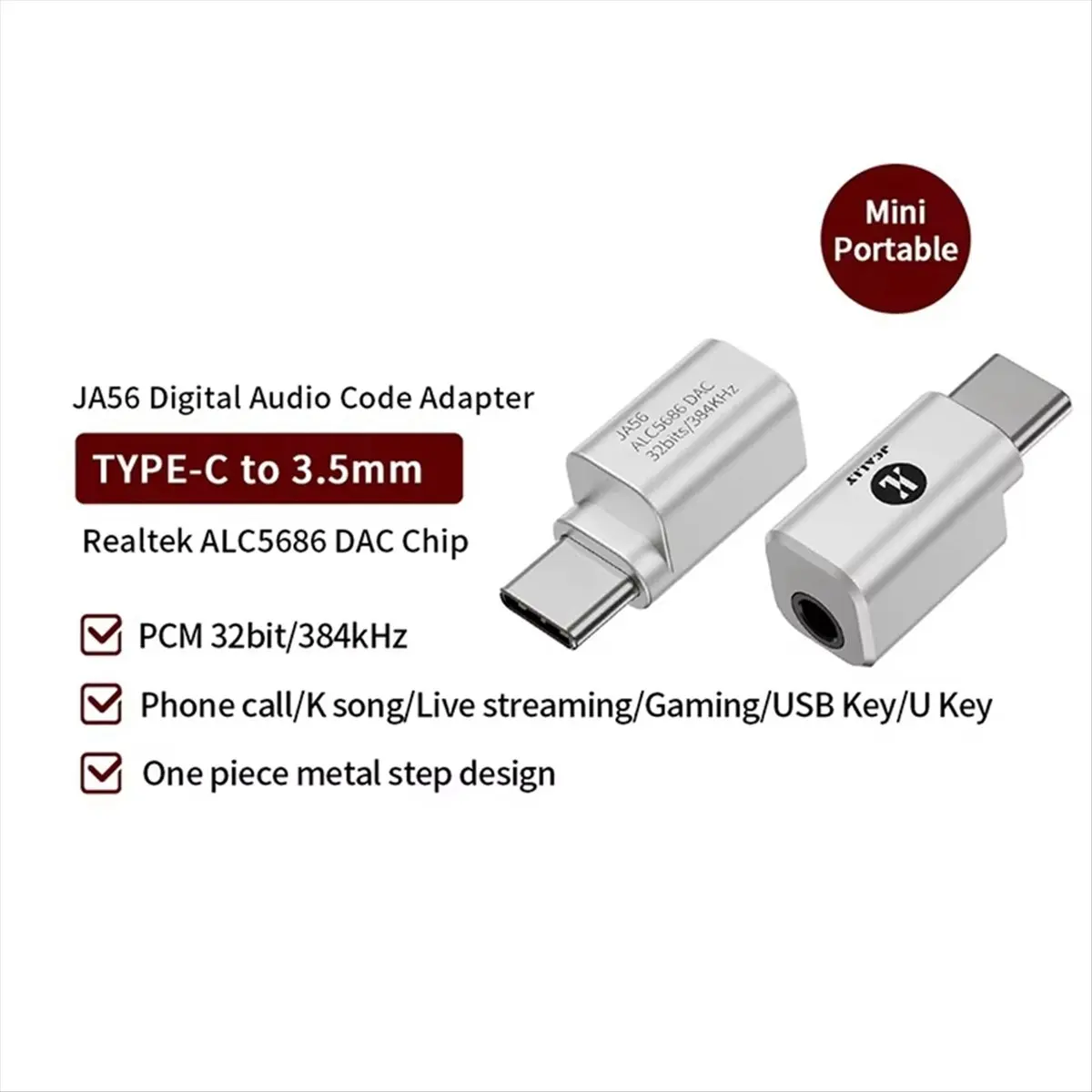 A72Z  JA56 Type-C to 3.5mm HIFI Adaptar Amp 384kHz/32bit Digital Audio Code Adapter for Phone Call, Live,Gaming