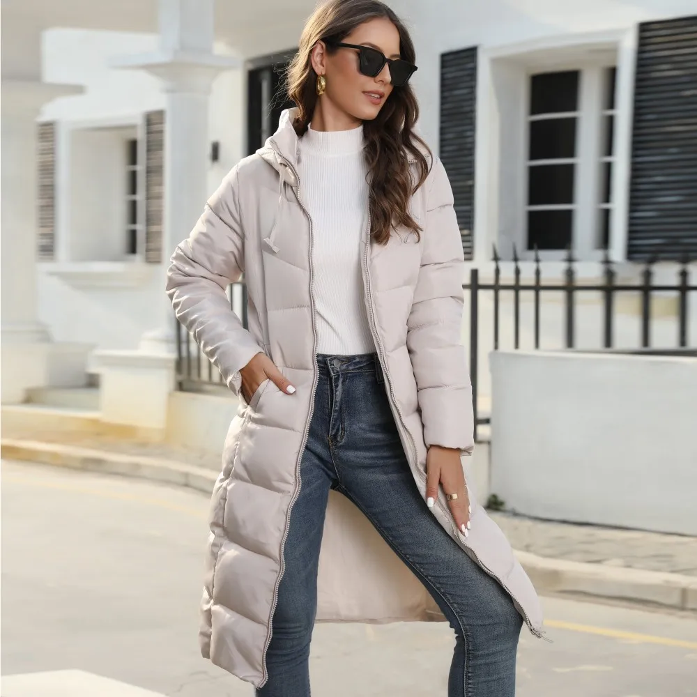 

Winter New Fashion Women's Simple Hooded Solid Color Casual Trendy Elegant Long Sleeve Down Jackets Female Slim Coats Clothes
