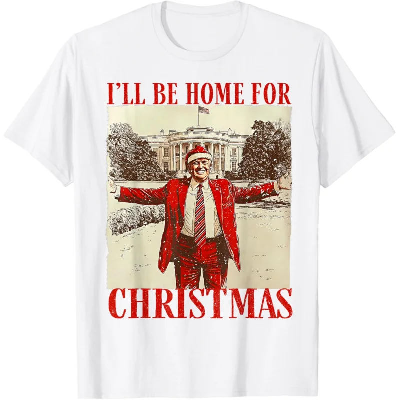 Trump Santa será a casa para Navidad camiseta suelta estilo unisex