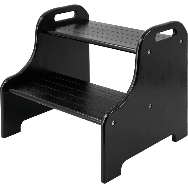 

Bamboo 2 Step Stool with Non-Slip Step Treads and 2 Cutout Handles (Black)