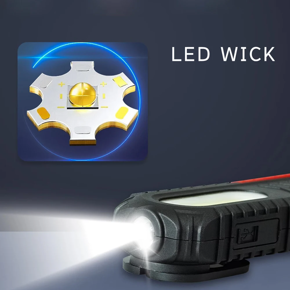 180° Rotatable Magnetic COB Work Light with Front LED, 2000mAh Rechargeable 2 Modes Floodlight & Spotlight for Car Repair Garage view 4