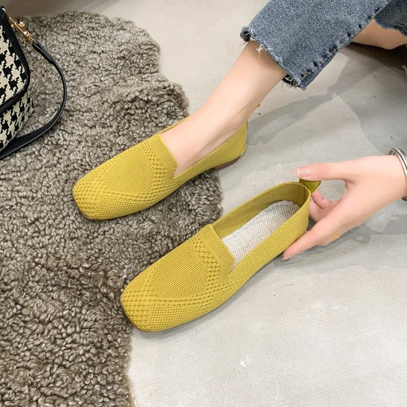 Fashion Spring Autumn New Mesh Ballet Flat Women Mesh Breathable Sneakers Women Square Toe Slip on Loafers Size 43 Zapatos Mujer